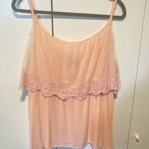 Pink Lace and Crape Tank Top